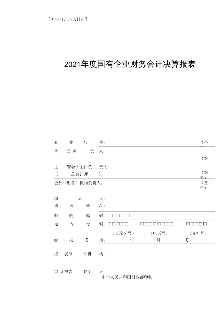 2021年度国有企业财务会计决算报表-单户封面.docx_第1页