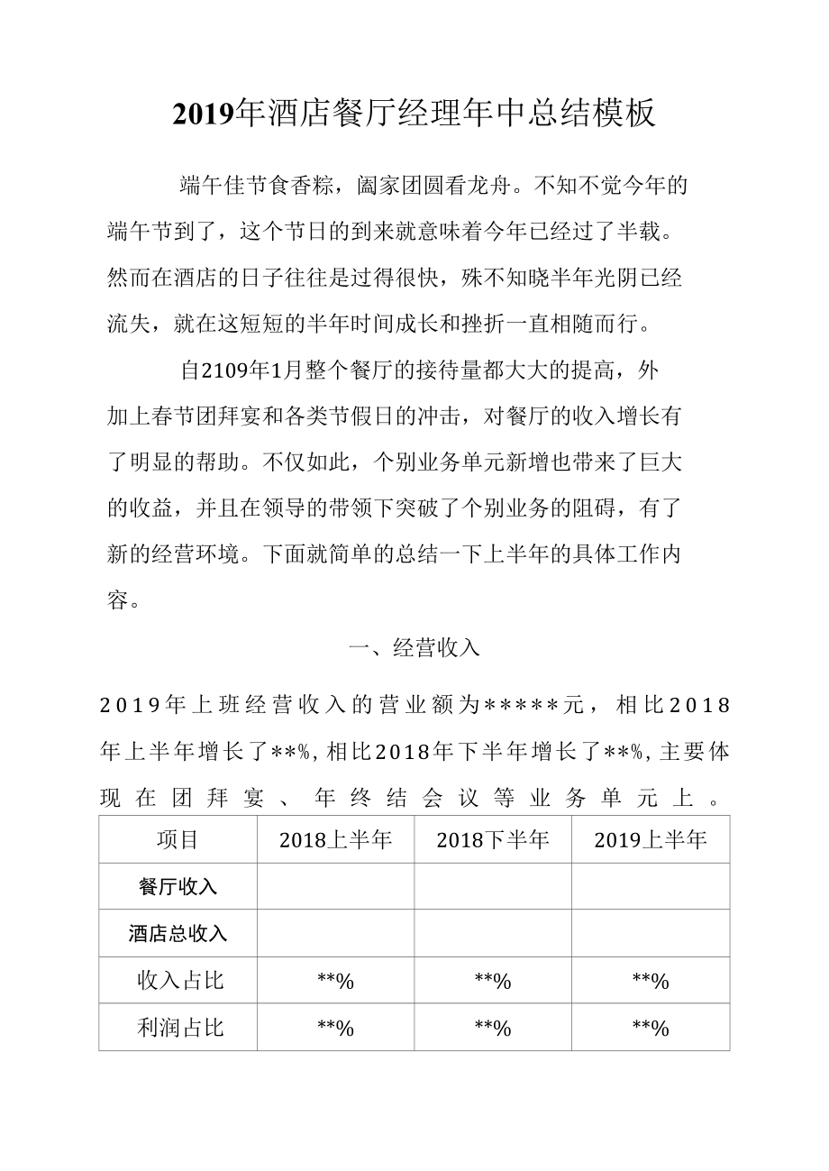 2019年酒店经理工作年中总结.docx_第1页