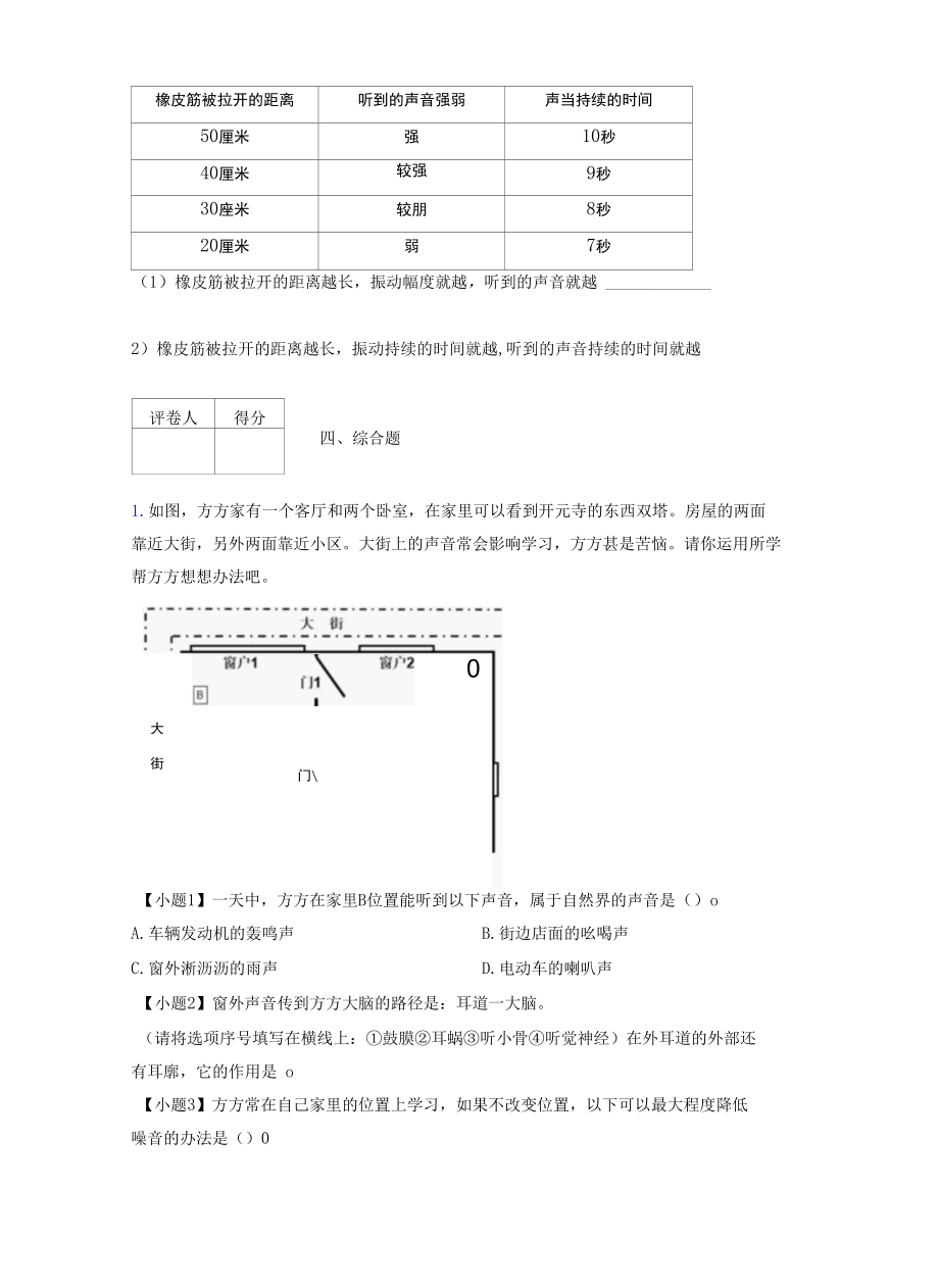 四年级（上）科学期末专项测试《声音》单元练习卷.docx_第1页