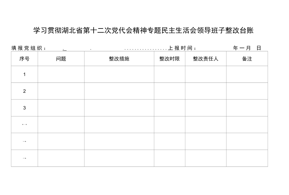 学习贯彻湖北省第十二次党代会精神专题民主生活会领导班子整改台账.docx_第1页