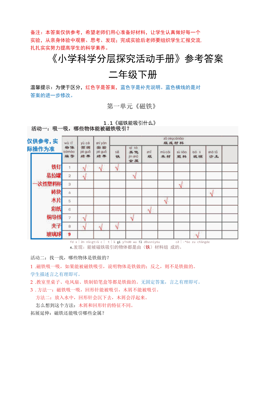 小学科学：二下活动手册参考答案.docx_第1页