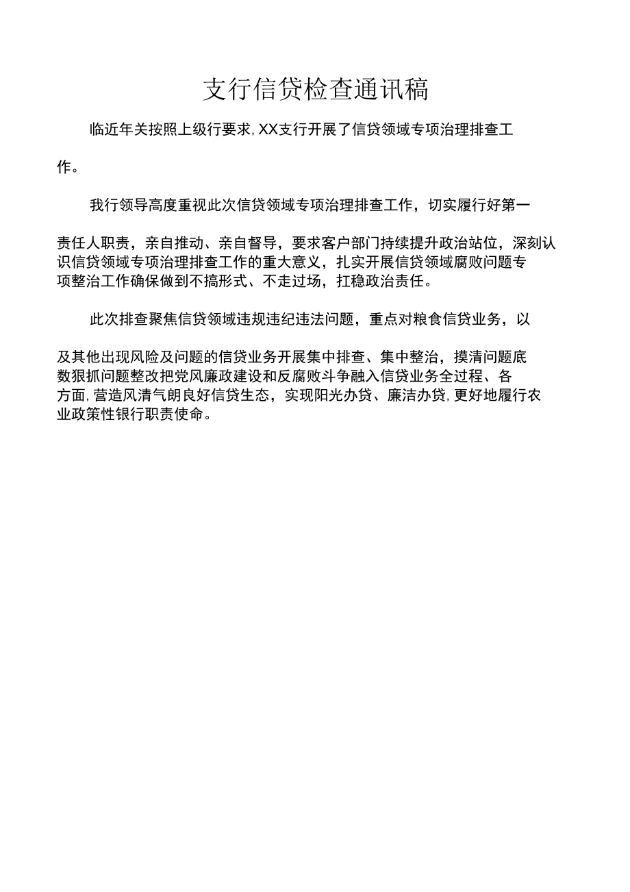 支行信贷检查通讯稿.docx_第1页