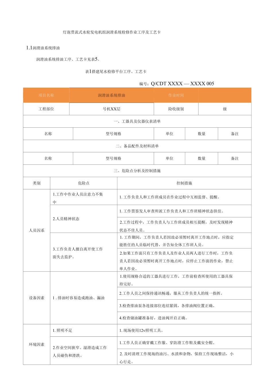 灯泡贯流式水轮发电机组润滑系统检修作业工序及工艺卡.docx_第1页