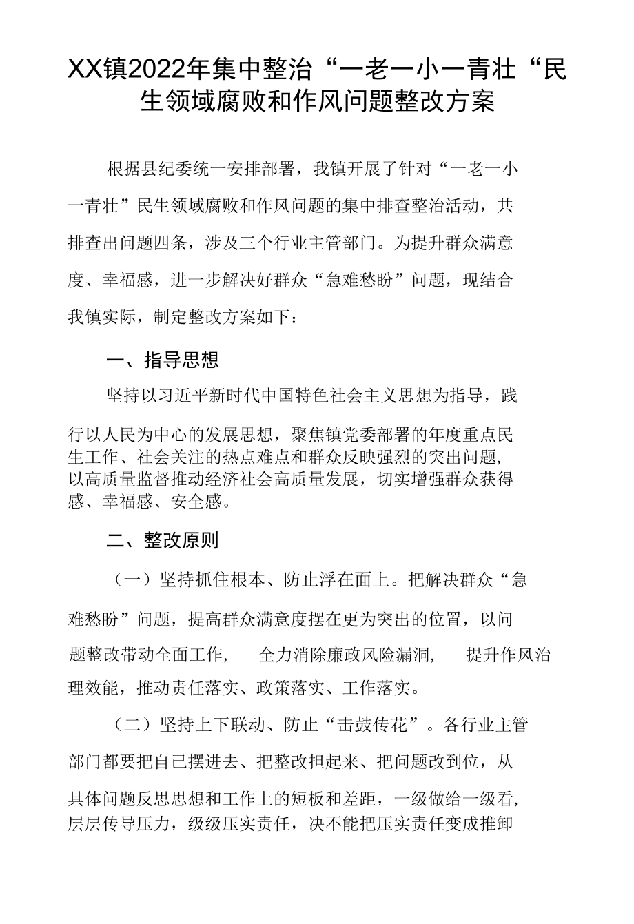 XX镇一老一少一青壮问题整改方案.docx_第1页