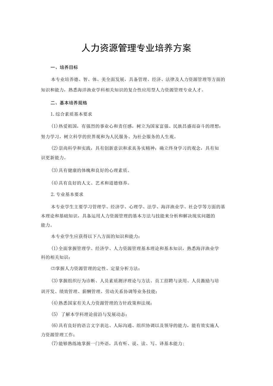 人力资源管理专业培养方案.docx_第1页