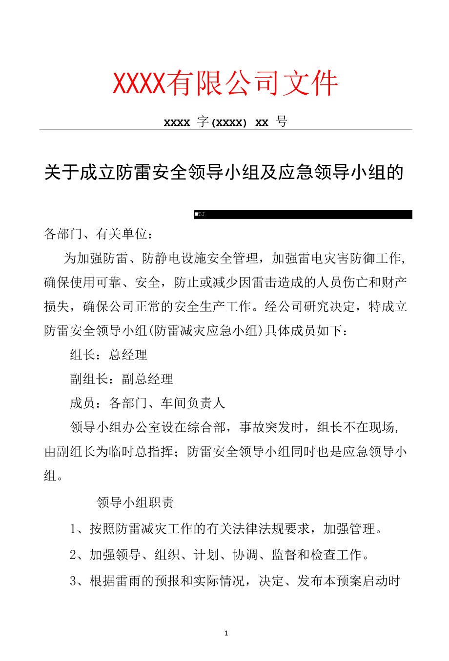 防雷安全领导小组及应急小组成立文件.docx_第1页