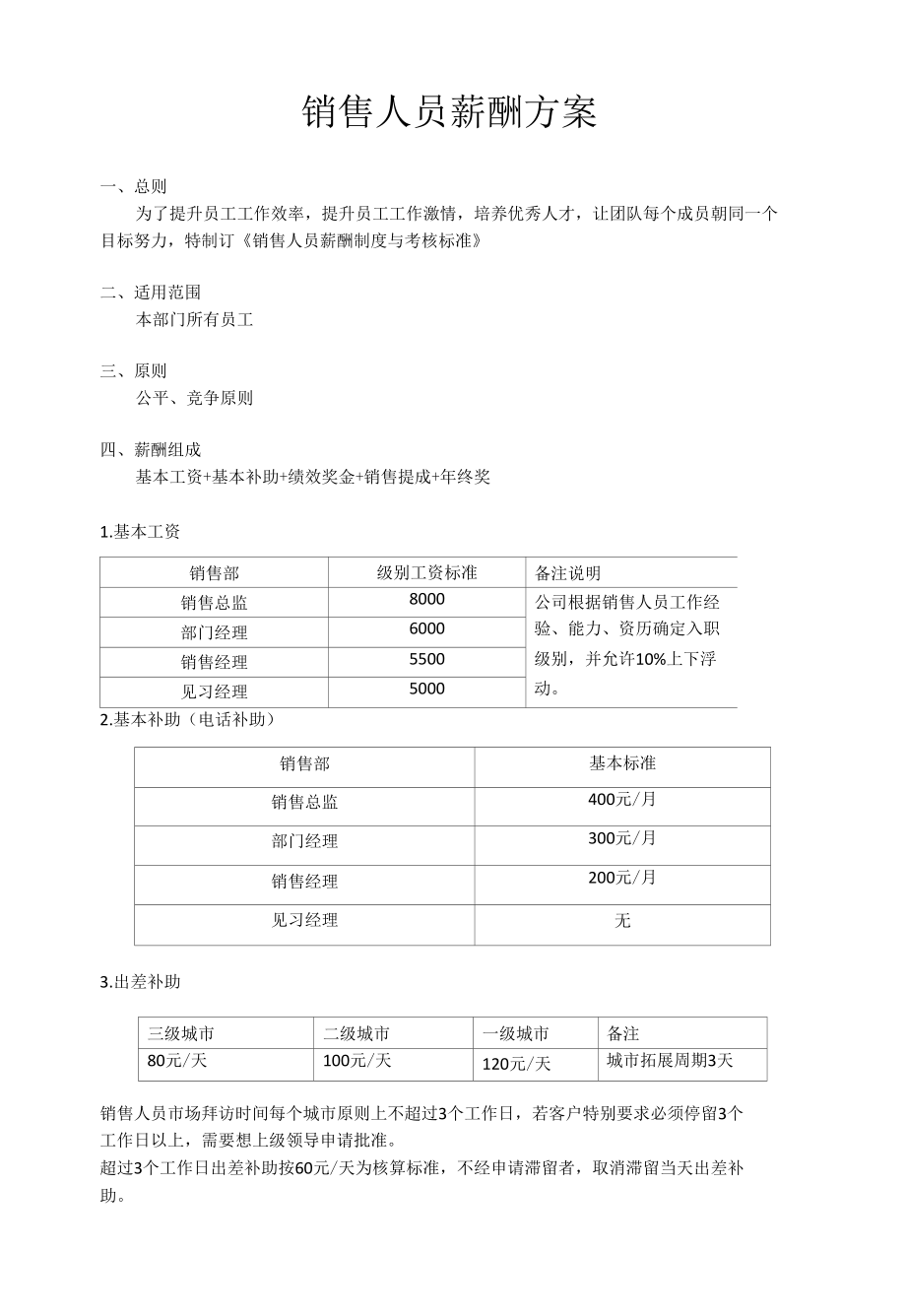 销售人员薪酬管理实施方案.docx_第1页