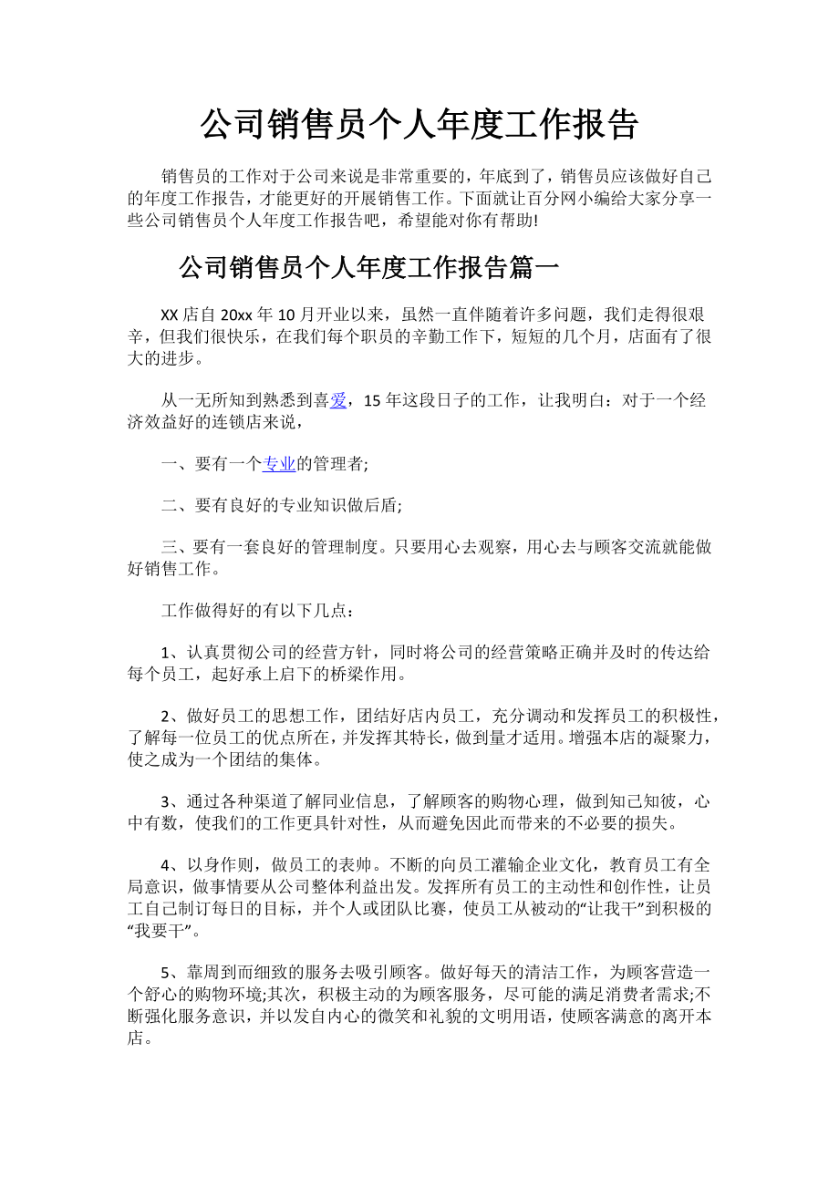 2023年度公司销售员个人年度工作报告.docx_第1页