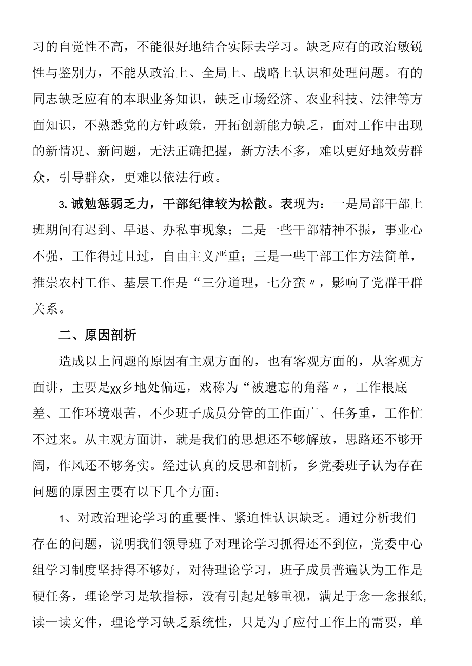 乡镇班子能力作风建设年活动自查剖析材料班子对照检查检视剖析材料发言提纲.docx_第2页