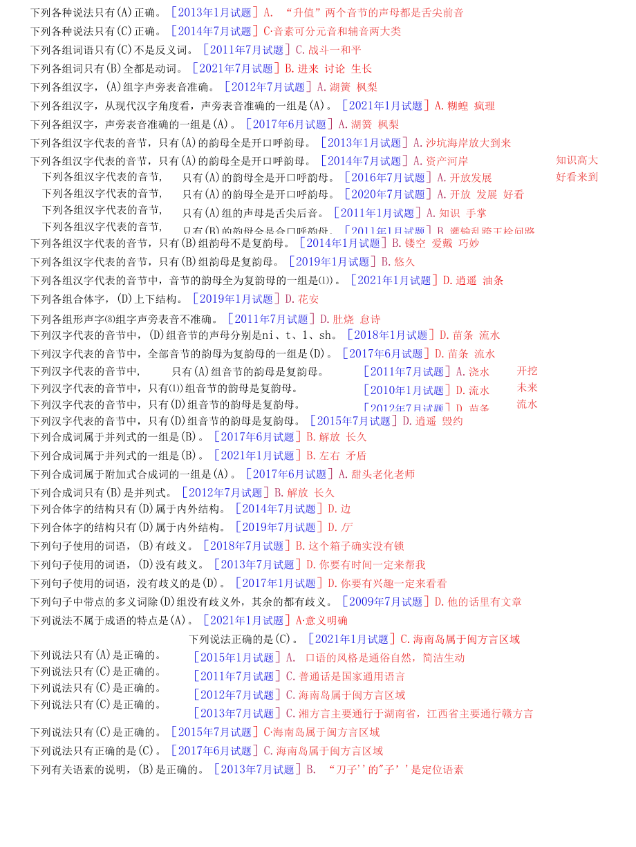 2405国开电大专科《现代汉语(1)》十年期末考试题库(分题型排序版).docx_第3页