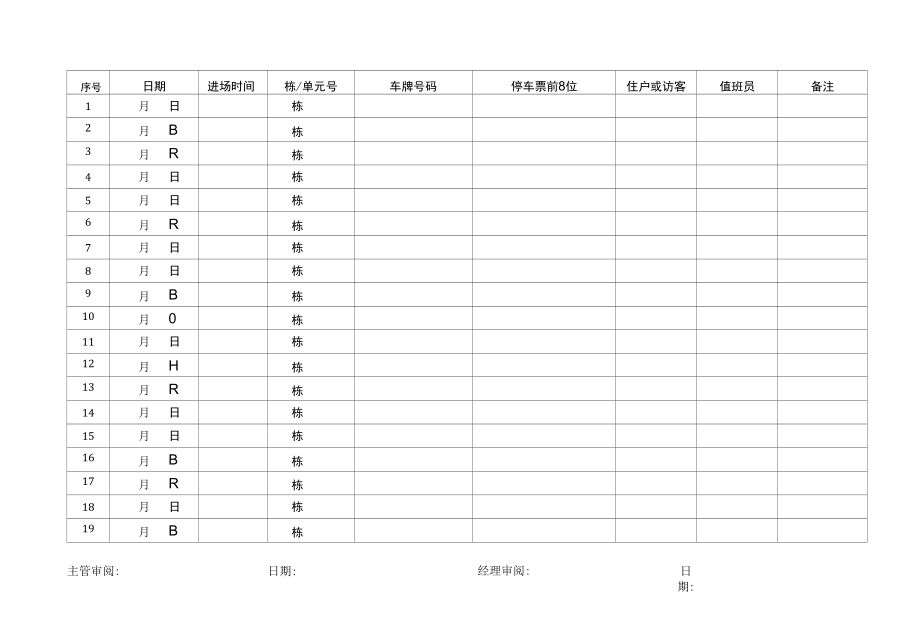 GXJTWY-PLM-A415-01车辆出入登记表.docx_第1页