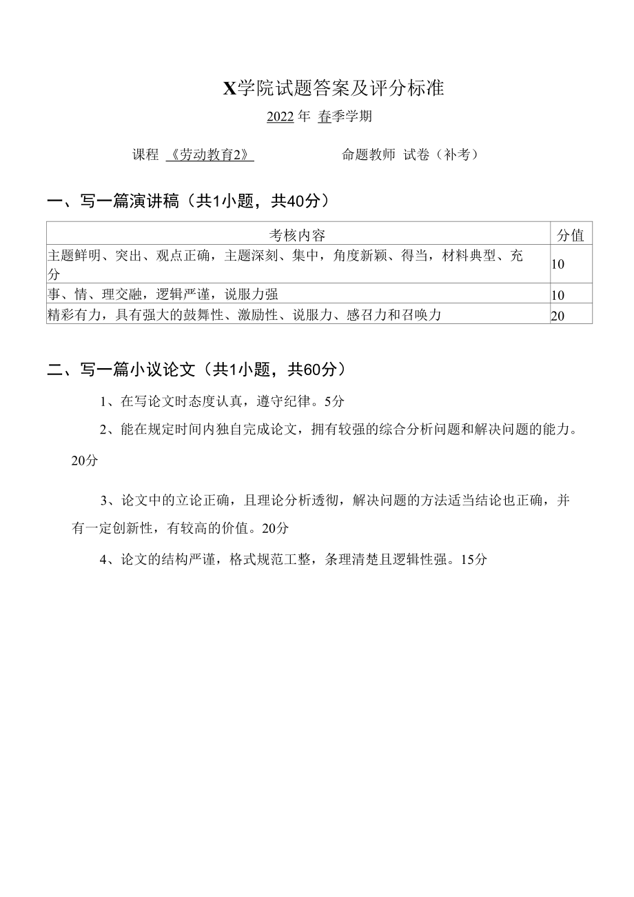 2022大学劳动教育课程期末试卷参考答案（实用模板）.docx_第1页