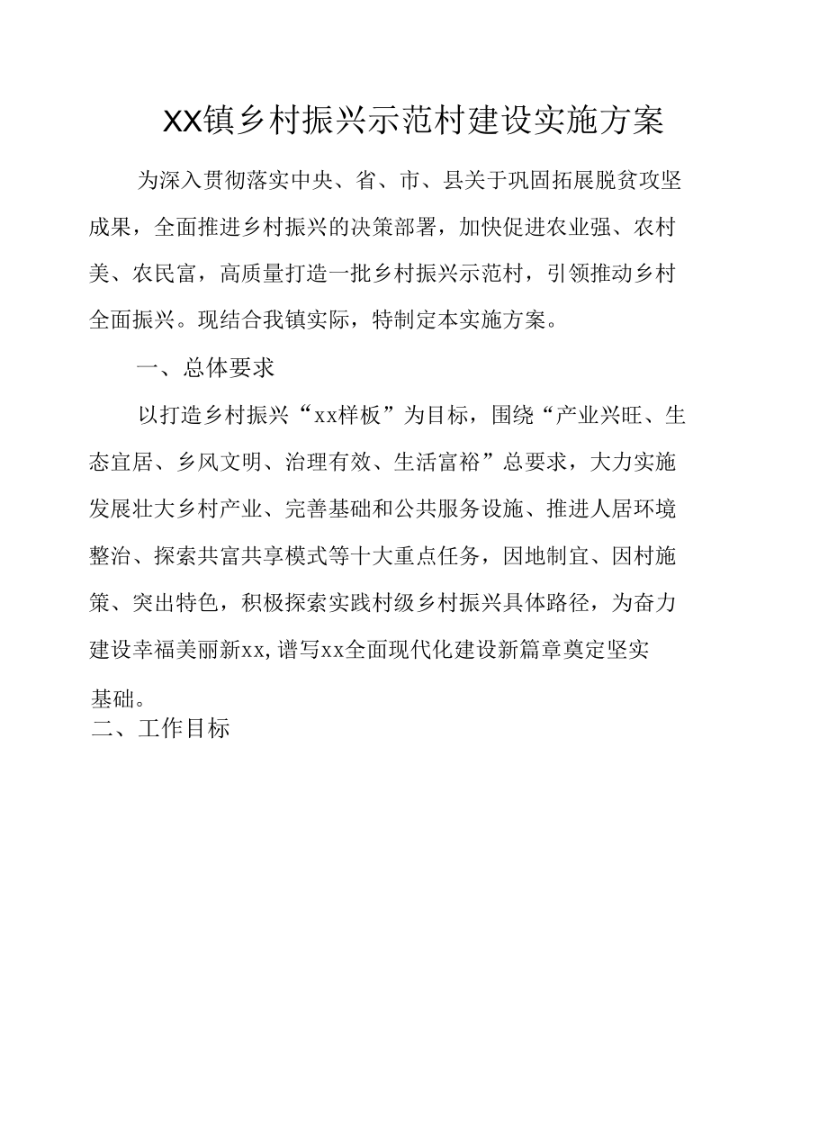 XX镇乡村振兴示范村建设实施方案.docx_第1页