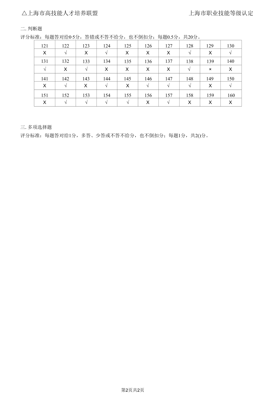 上海市职业技能等级认定试卷 印刷操作员（平版印刷员）高级理论知识试卷（样题）答案.docx_第2页