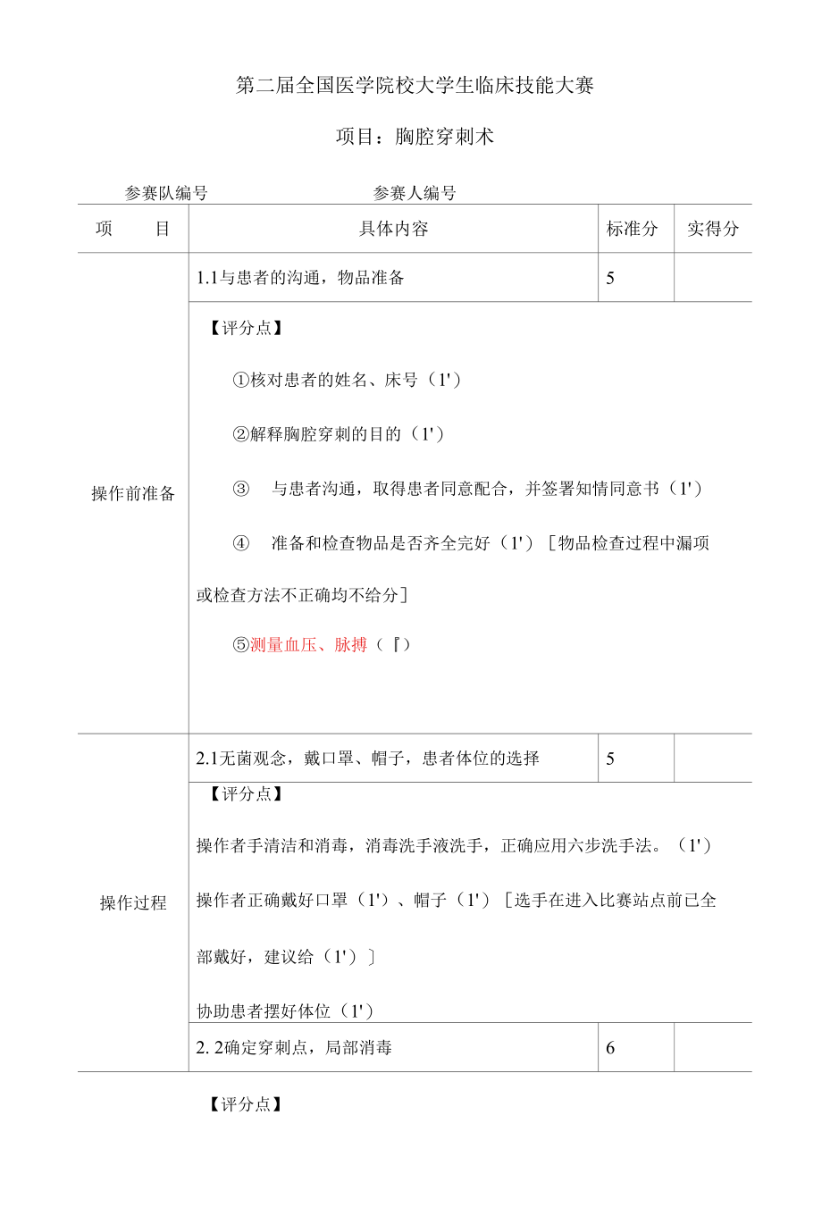 全国医学院校大学生临床技能大赛胸腔穿刺术评分标准.docx_第2页