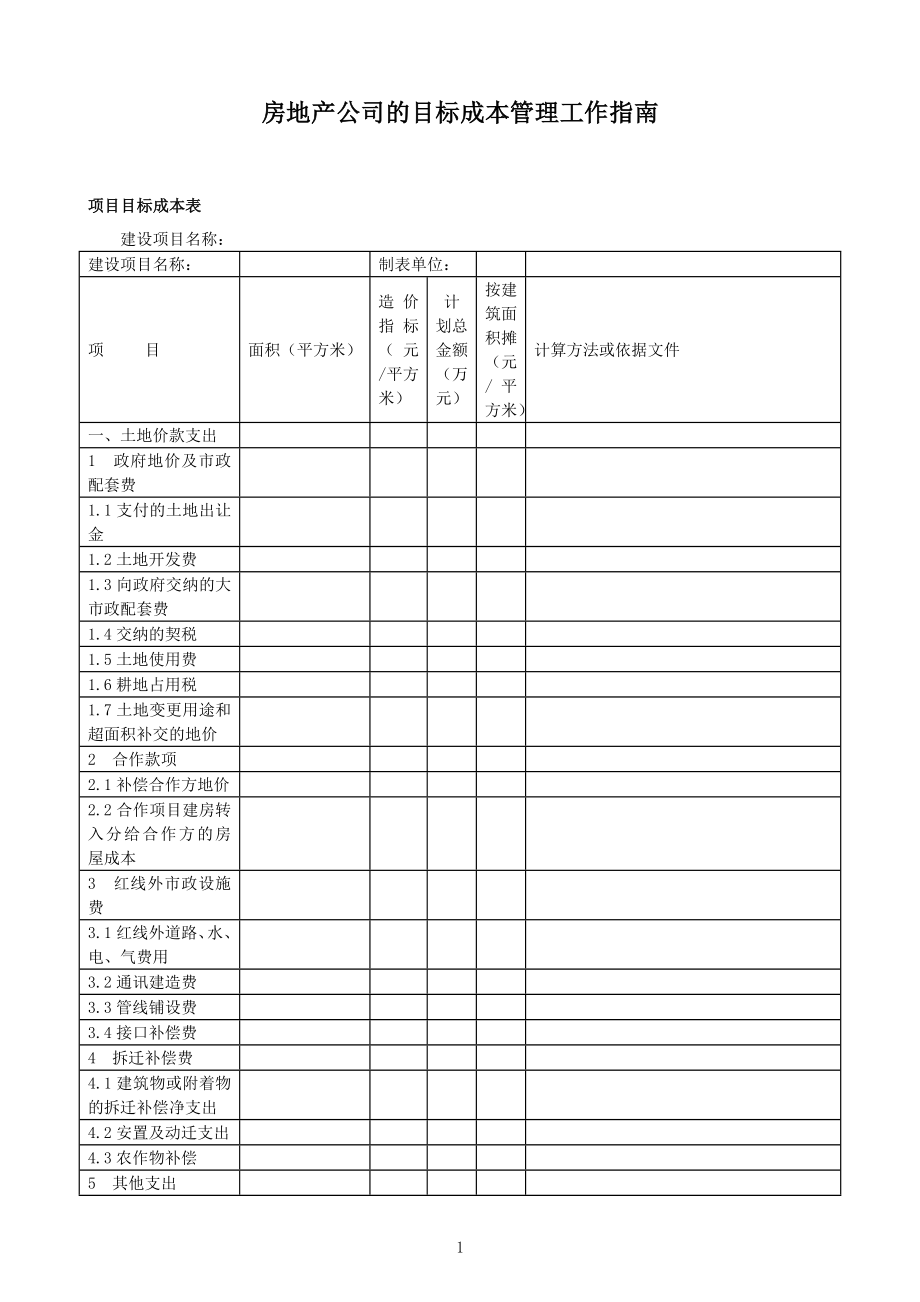 房地产公司的目标成本管理工作指南.doc_第1页