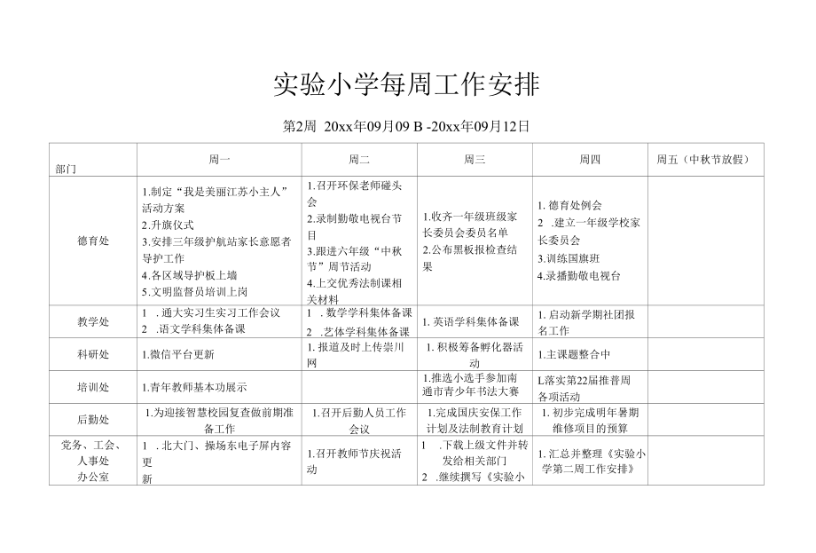 实验小学第2周学校工作安排.docx_第1页