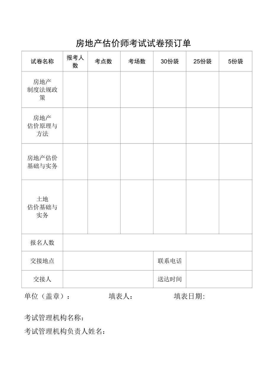 房地产估价师考试试卷预订单.docx_第1页