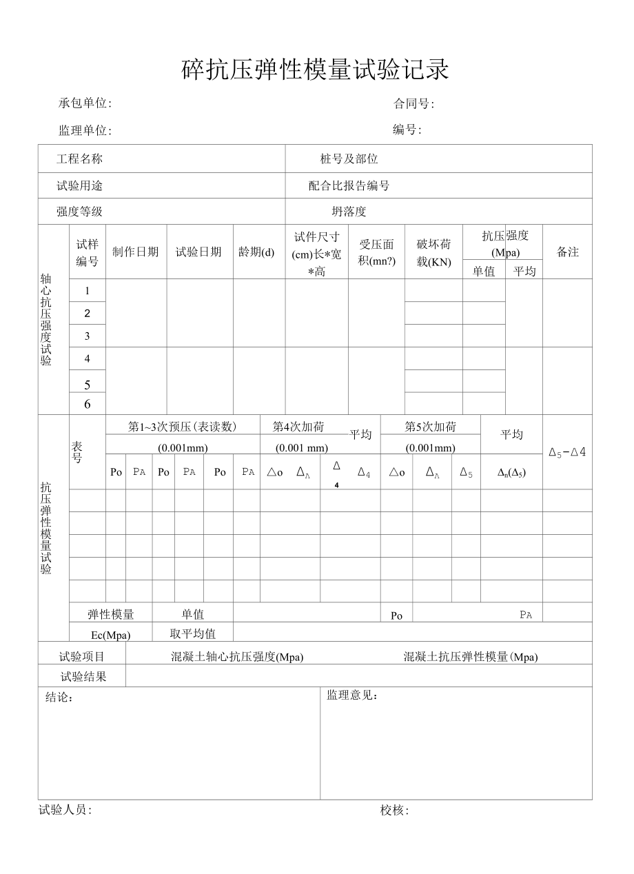 砼抗压弹性模量试验记录（标准版）.docx_第1页