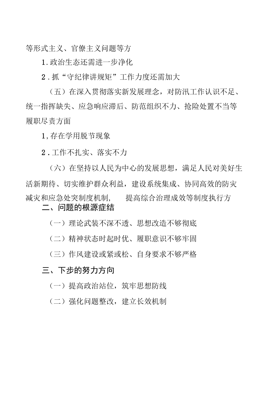 镇党政班子郑州“7.20”特大暴雨灾害以案促改民主生活会对照检查材料及发言提纲(7篇).docx_第2页