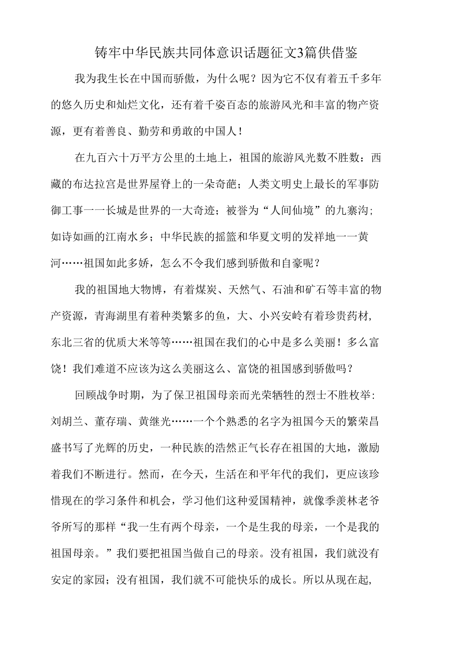 铸牢中华民族共同体意识话题征文3篇供借鉴.docx_第1页