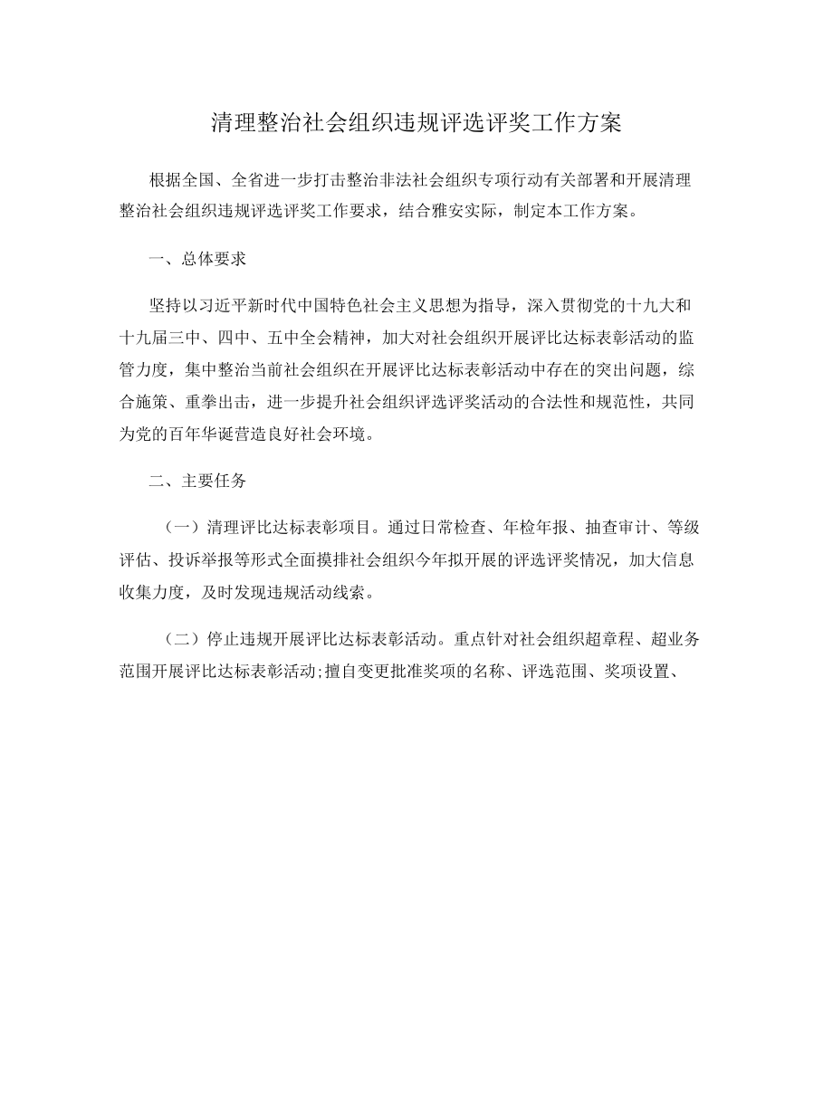 清理整治社会组织违规评选评奖工作方案.docx_第1页