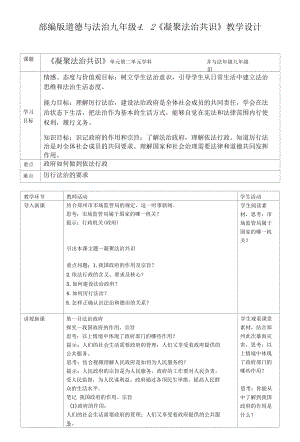 部编版道德与法治九年级4.2《凝聚法治共识》教学设计.docx