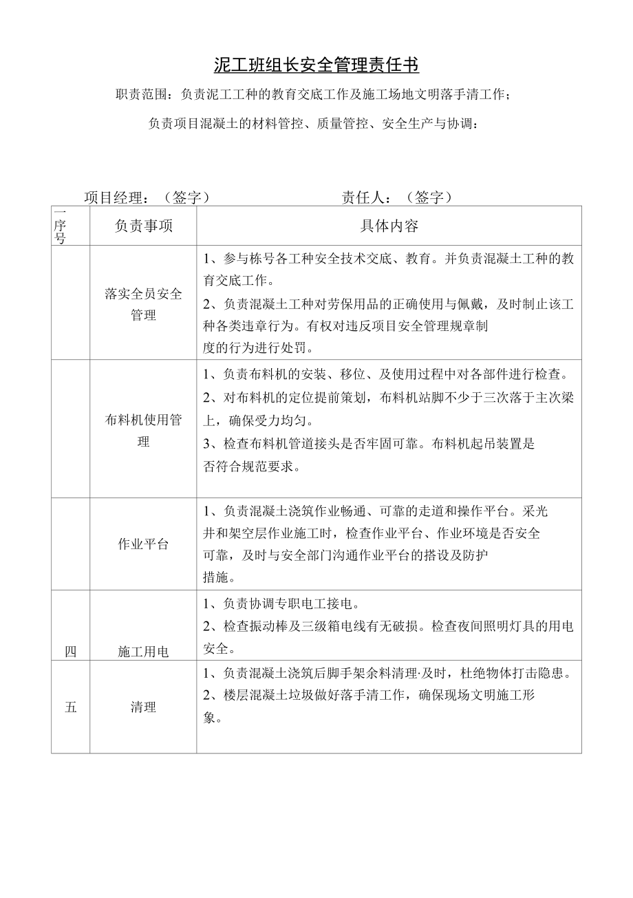 泥工班组长安全管理责任书.docx_第1页