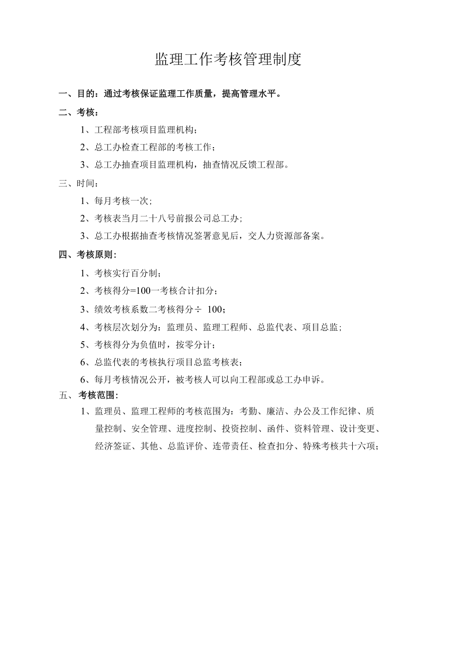 监理工作考核管理制度（市政工程）.docx_第1页