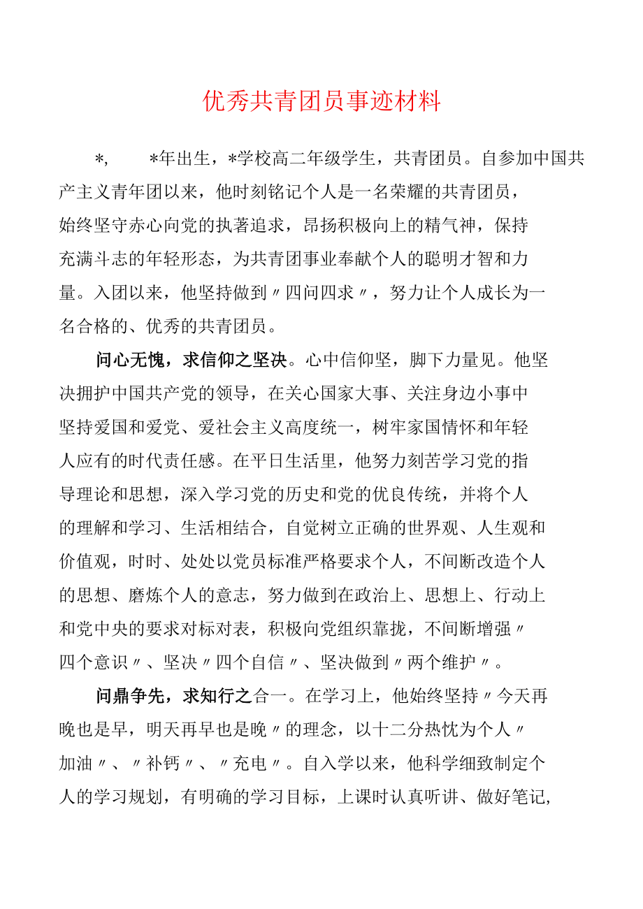 优秀共青团员事迹材料.docx_第1页