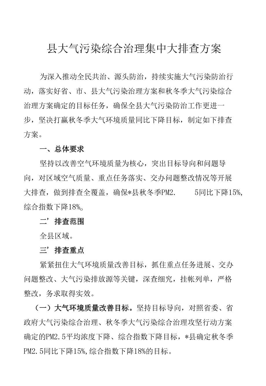 县大气污染综合治理集中大排查方案.docx_第1页