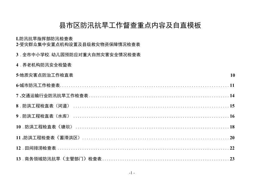 县市区防汛防台风抗旱工作督查重点内容及自查模板.docx_第1页