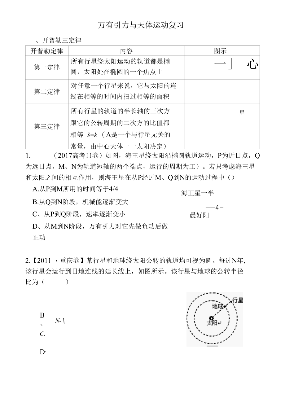 复习：万有引力与天体运动（原创）.docx_第1页