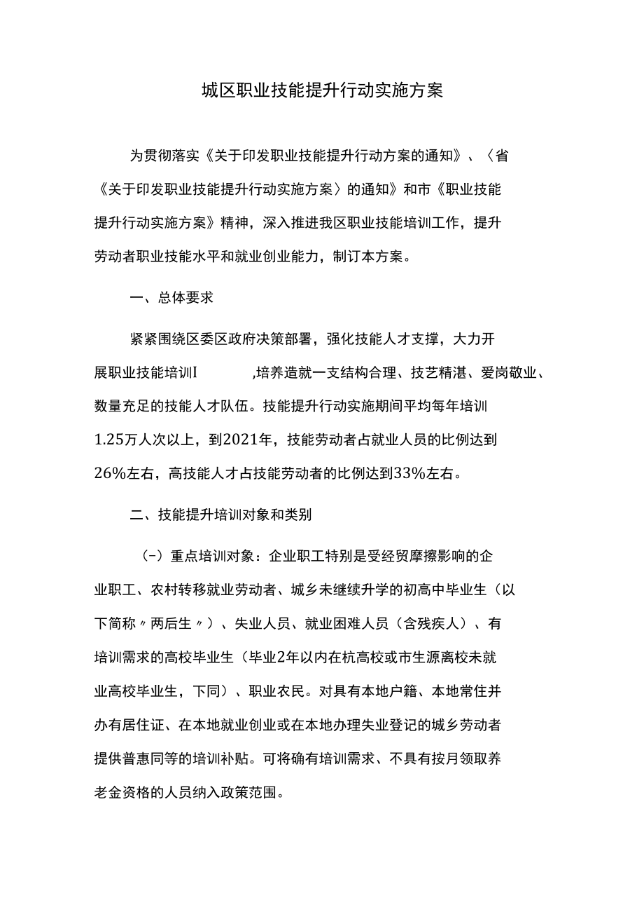 城区职业技能提升行动实施方案.docx_第1页