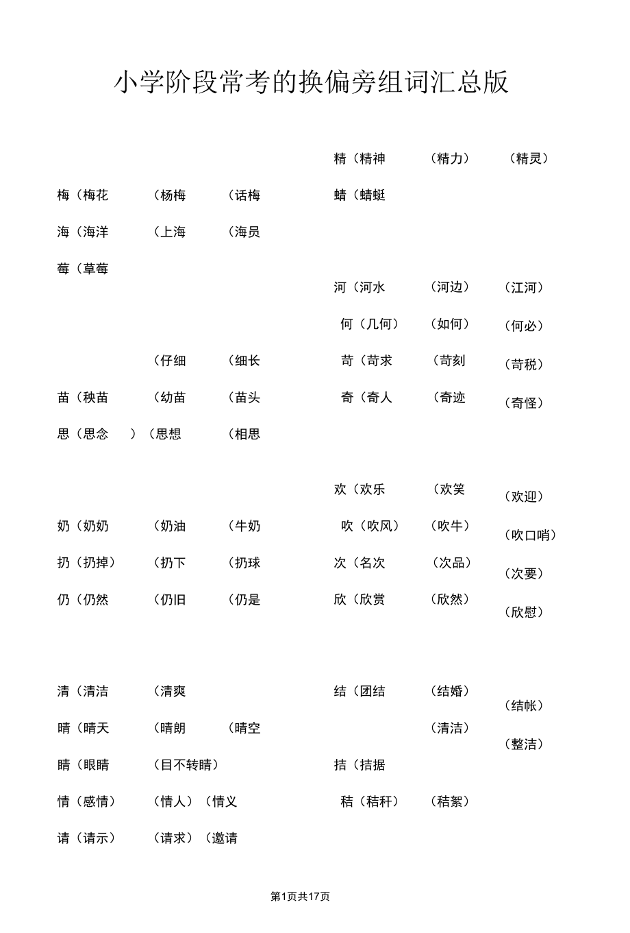 小学常考的换偏旁组词汇总版.docx_第1页