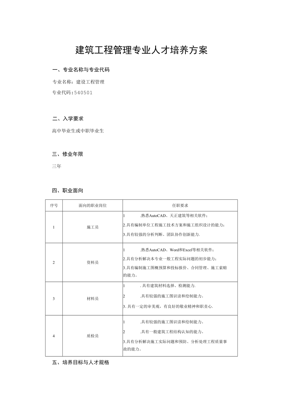 建筑工程管理专业人才培养方案.docx_第1页