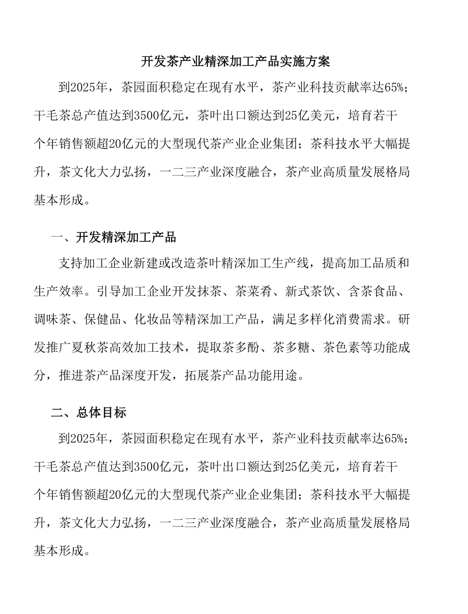 开发茶产业精深加工产品实施方案.docx_第1页