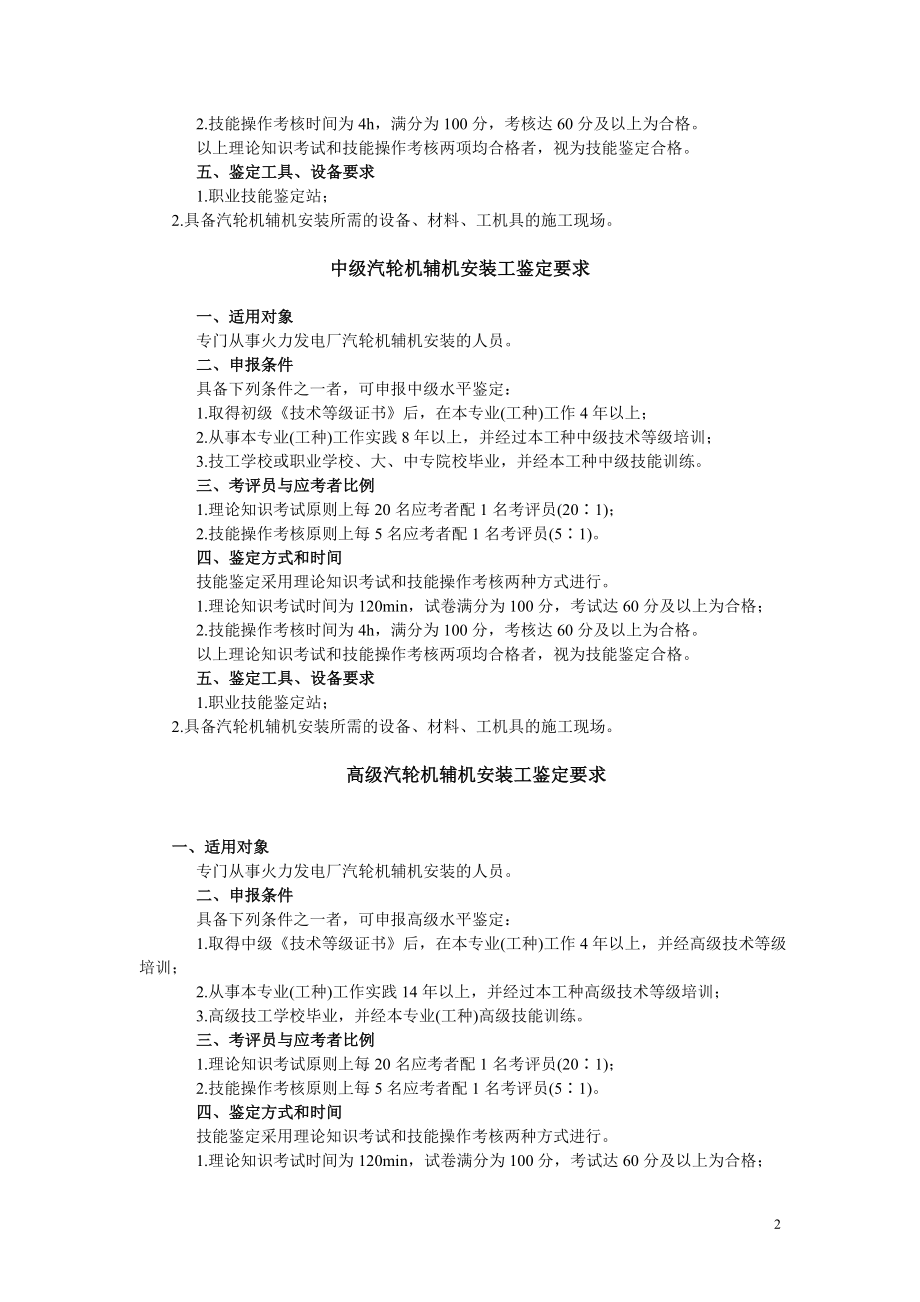 中华人民共和国职业技能鉴定规范·汽轮机辅机安装工.doc_第2页