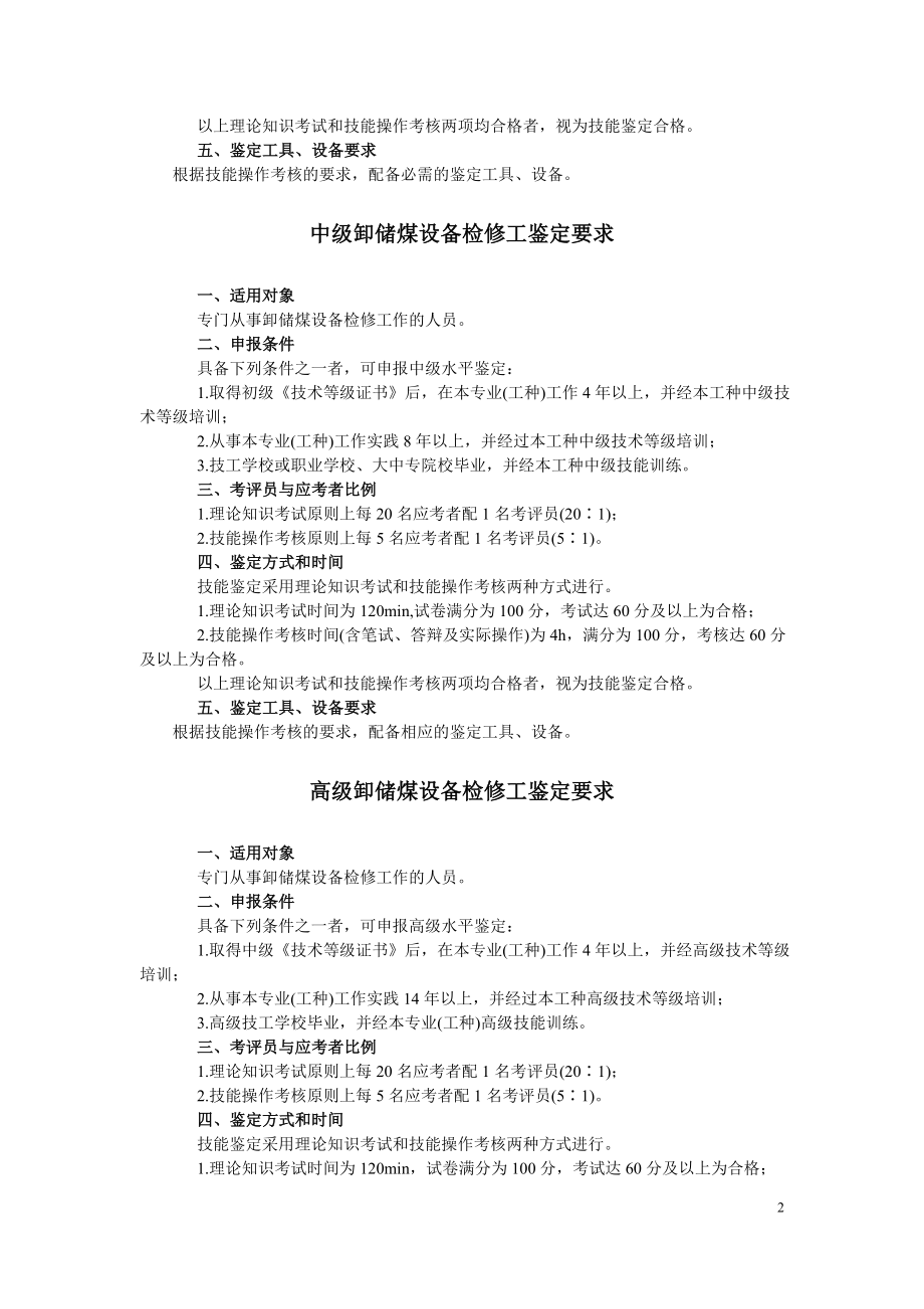 中华人民共和国职业技能鉴定规范·卸储煤设备检修工.doc_第2页