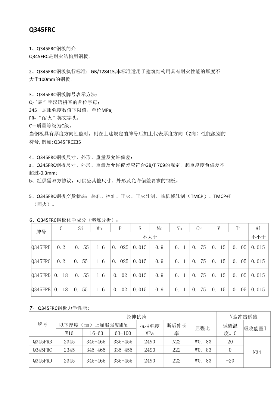 Q345FRC耐火结构钢板成分性能及应用范围.docx_第1页