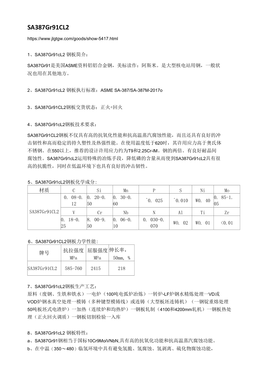 SA387Gr91CL2美标容器板实际应用及成分性能.docx_第1页