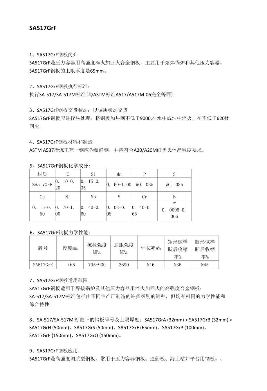 SA517GrF钢板执行标准SA517GrF美标容器板调质交货.docx_第1页