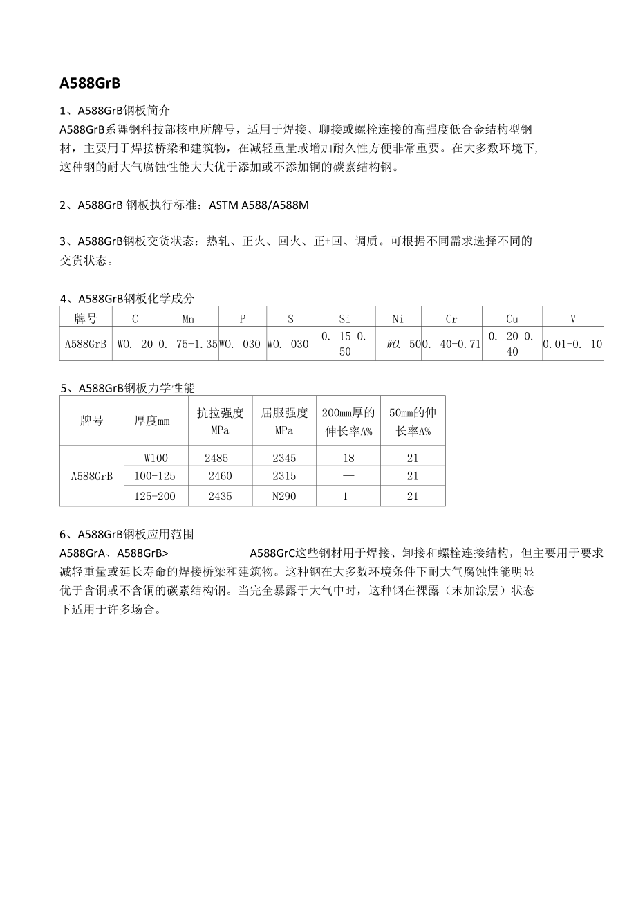 A588GrB钢板材质分析及成分性能.docx_第1页