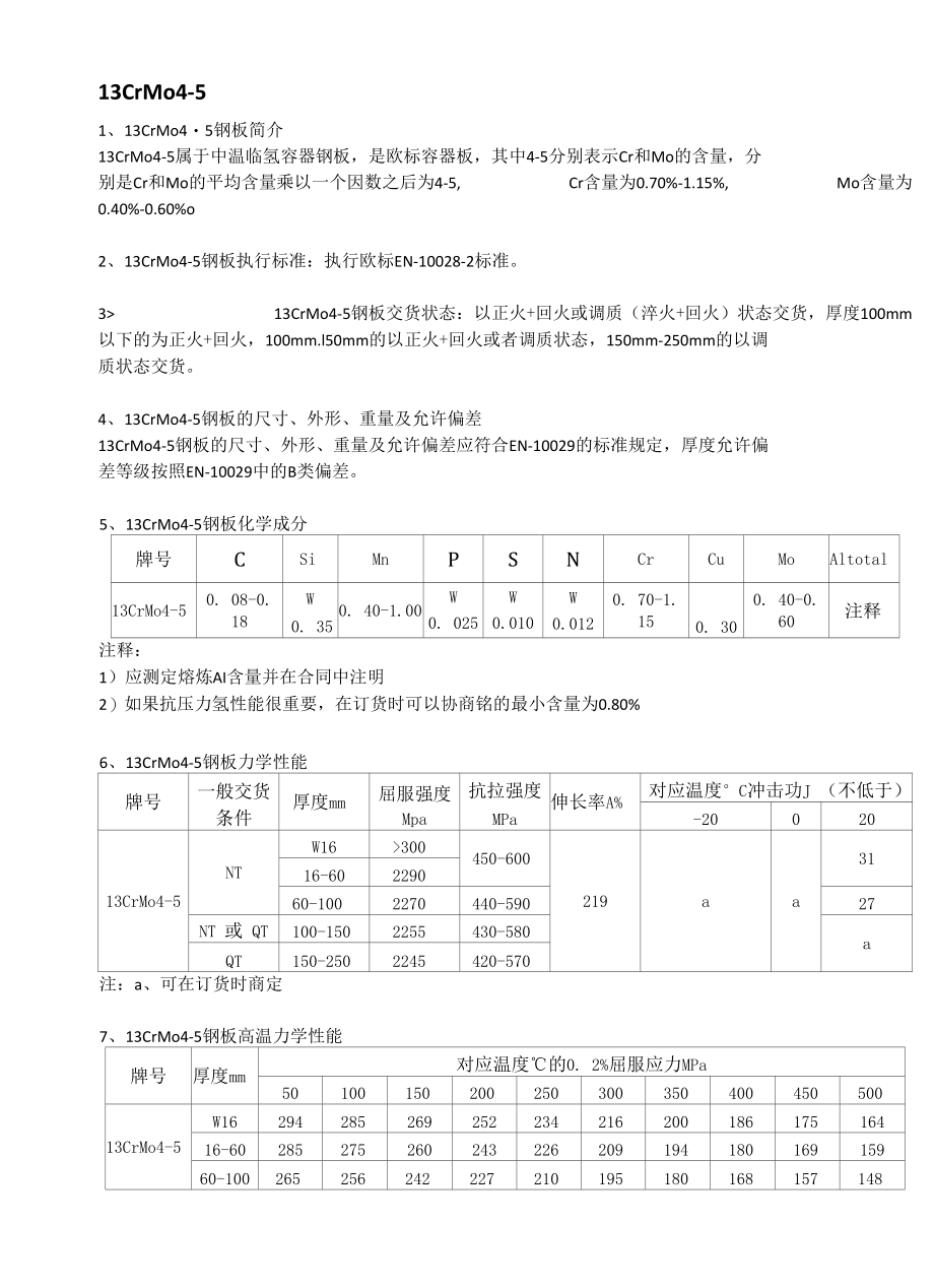 13CrMo4-5欧标容器板应用范围及执行标准.docx_第1页