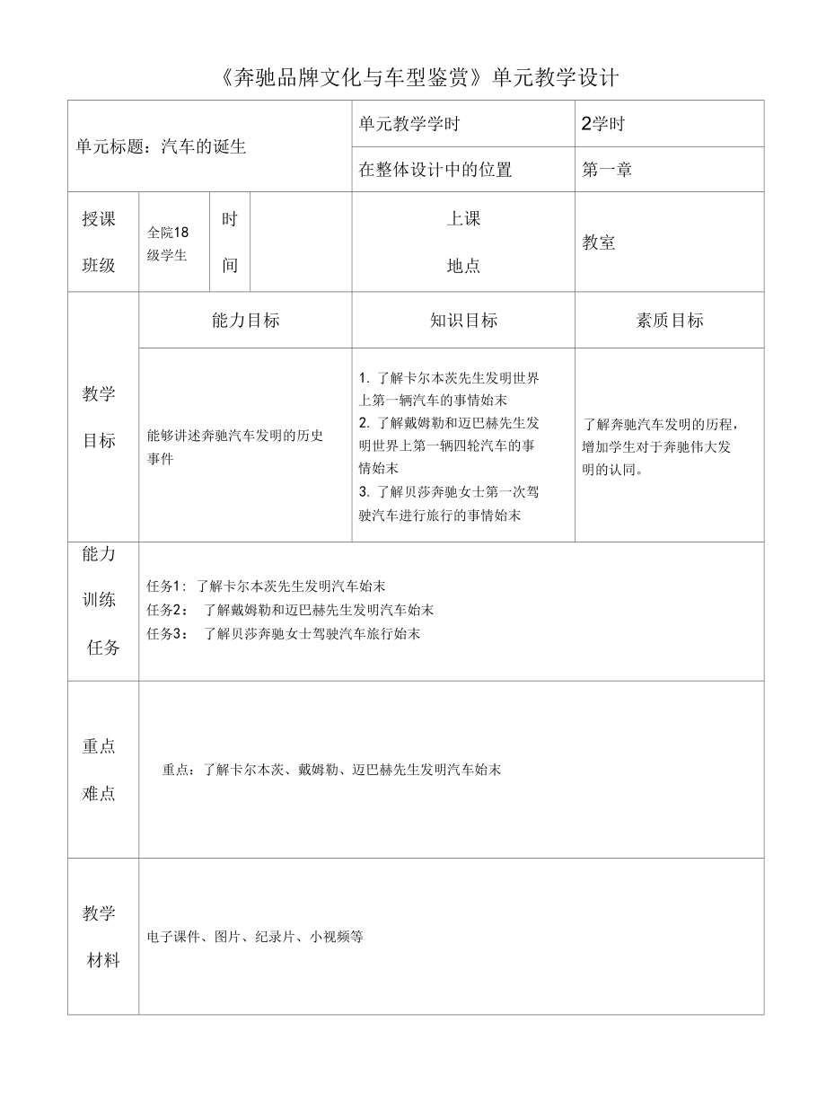 《奔驰品牌文化与车型鉴赏》课第1单元设计.docx_第2页