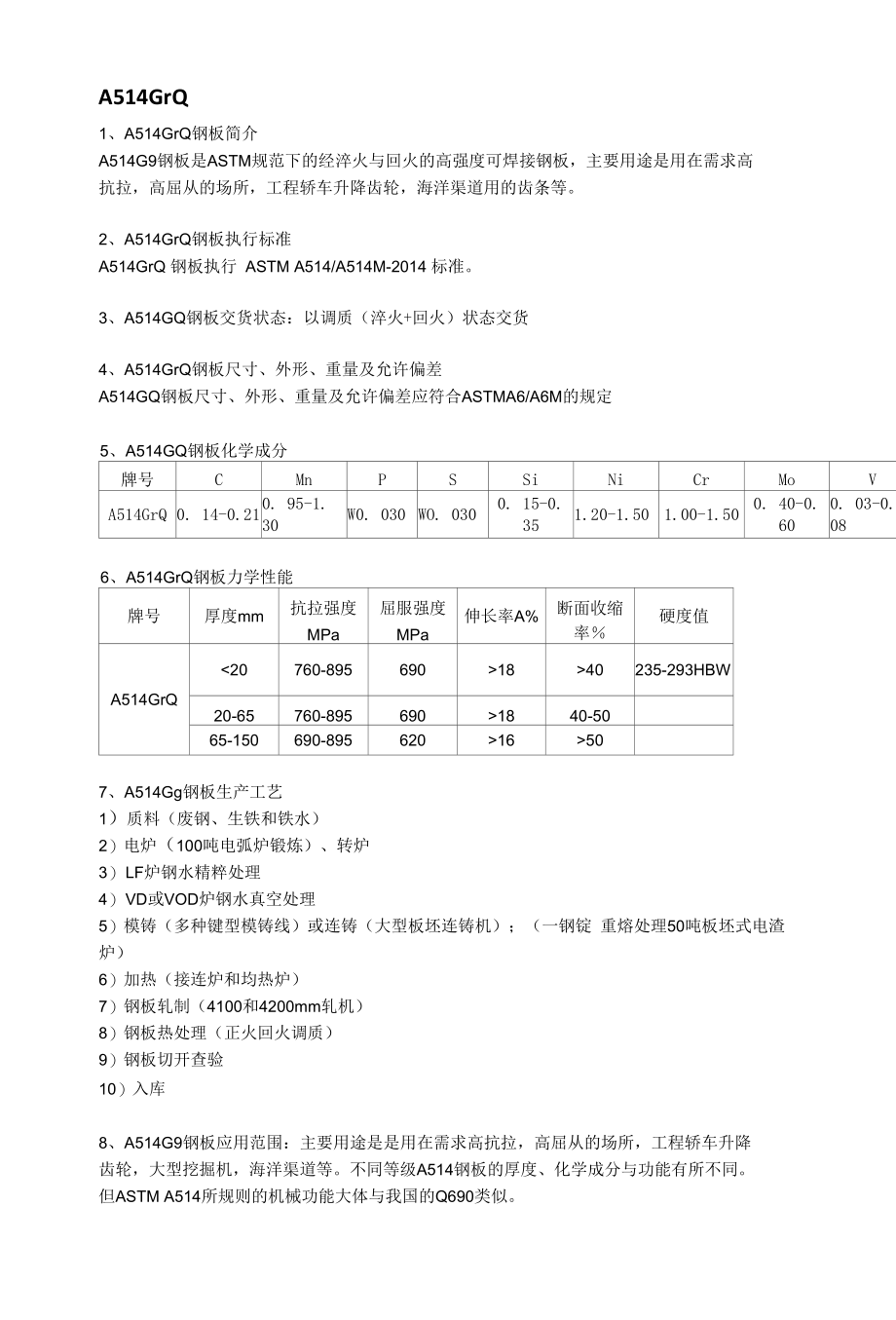 A514GrQ齿条钢应用范围及成分性能.docx_第1页