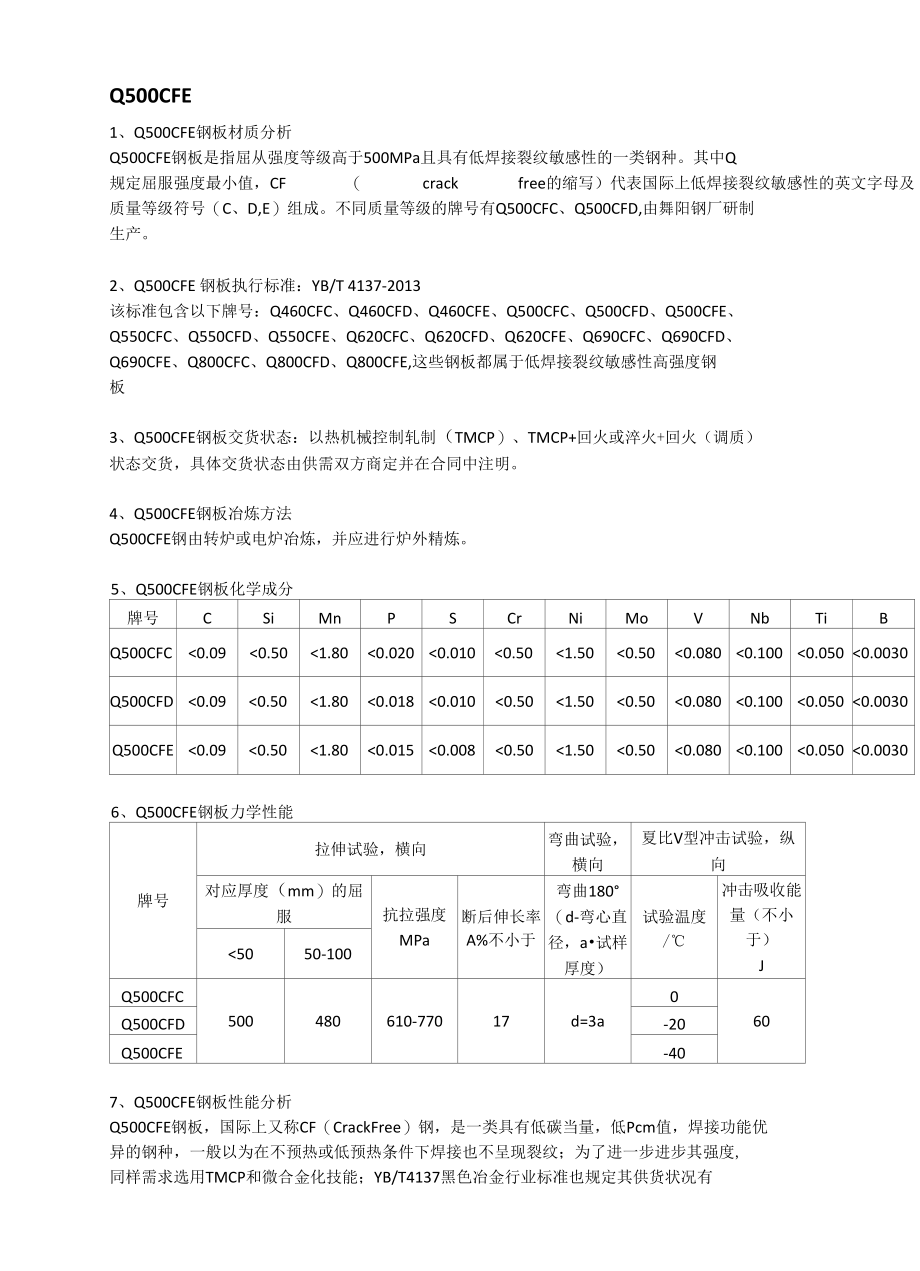 Q500CFE钢板焊接性能及交货状态.docx_第1页