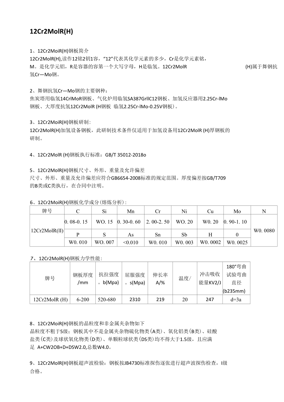 12Cr2Mo1R(H)钢板材质简介及交货状态.docx_第1页