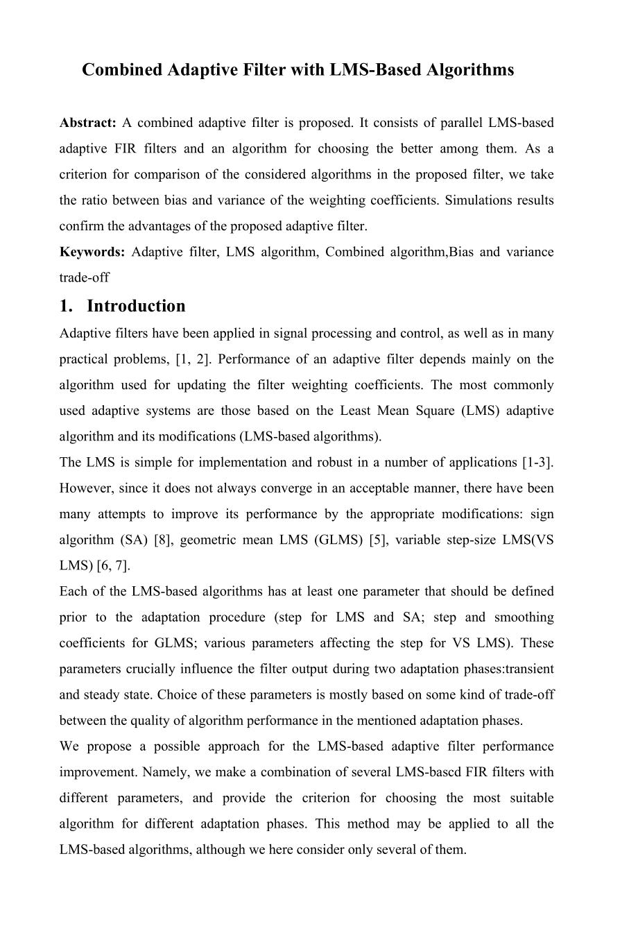 基于LMS算法的自适应组合滤波器的设计与开发中英文翻译.docx_第1页