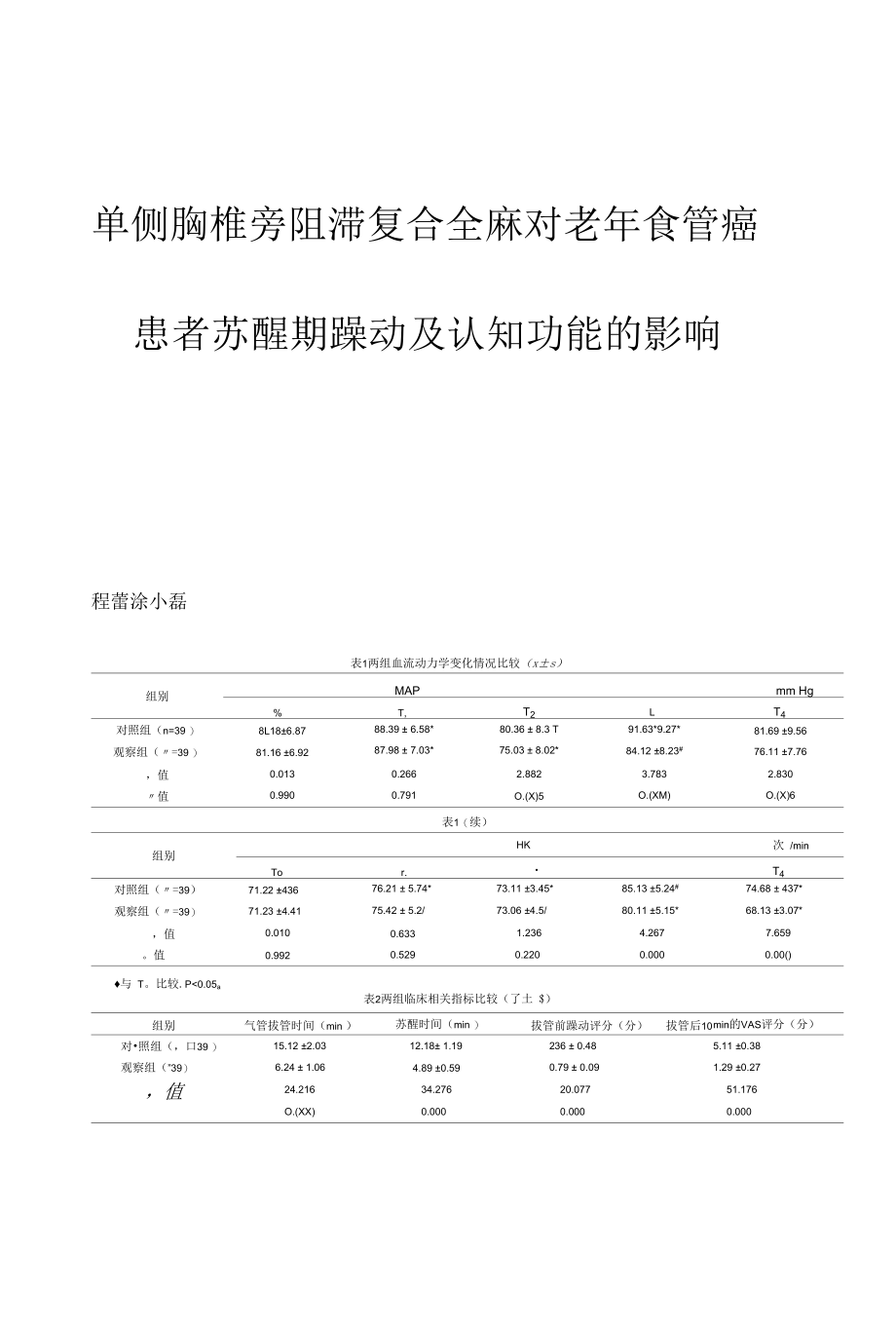 单侧胸椎旁阻滞复合全麻对老年食管癌患者苏醒期躁动及认知功能的影响.docx_第1页